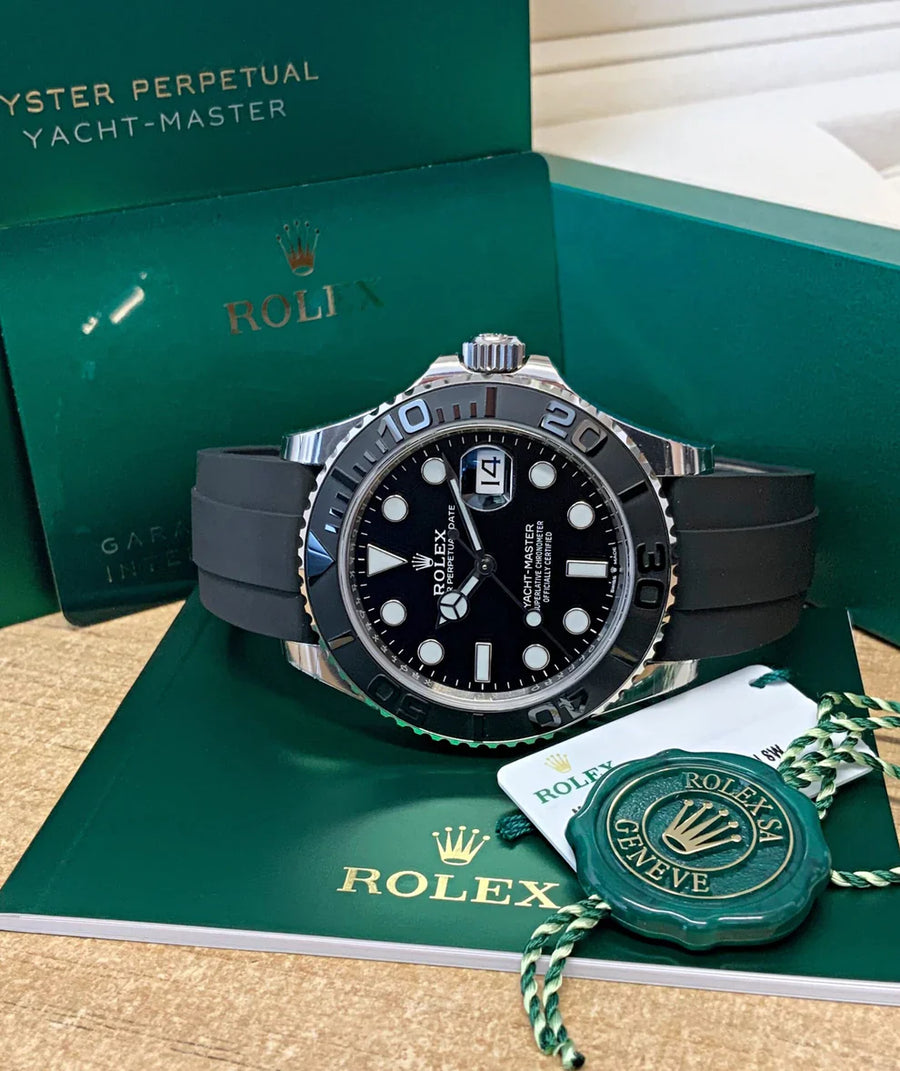 Yacht-Master 42mm White Gold oysterflex black dial